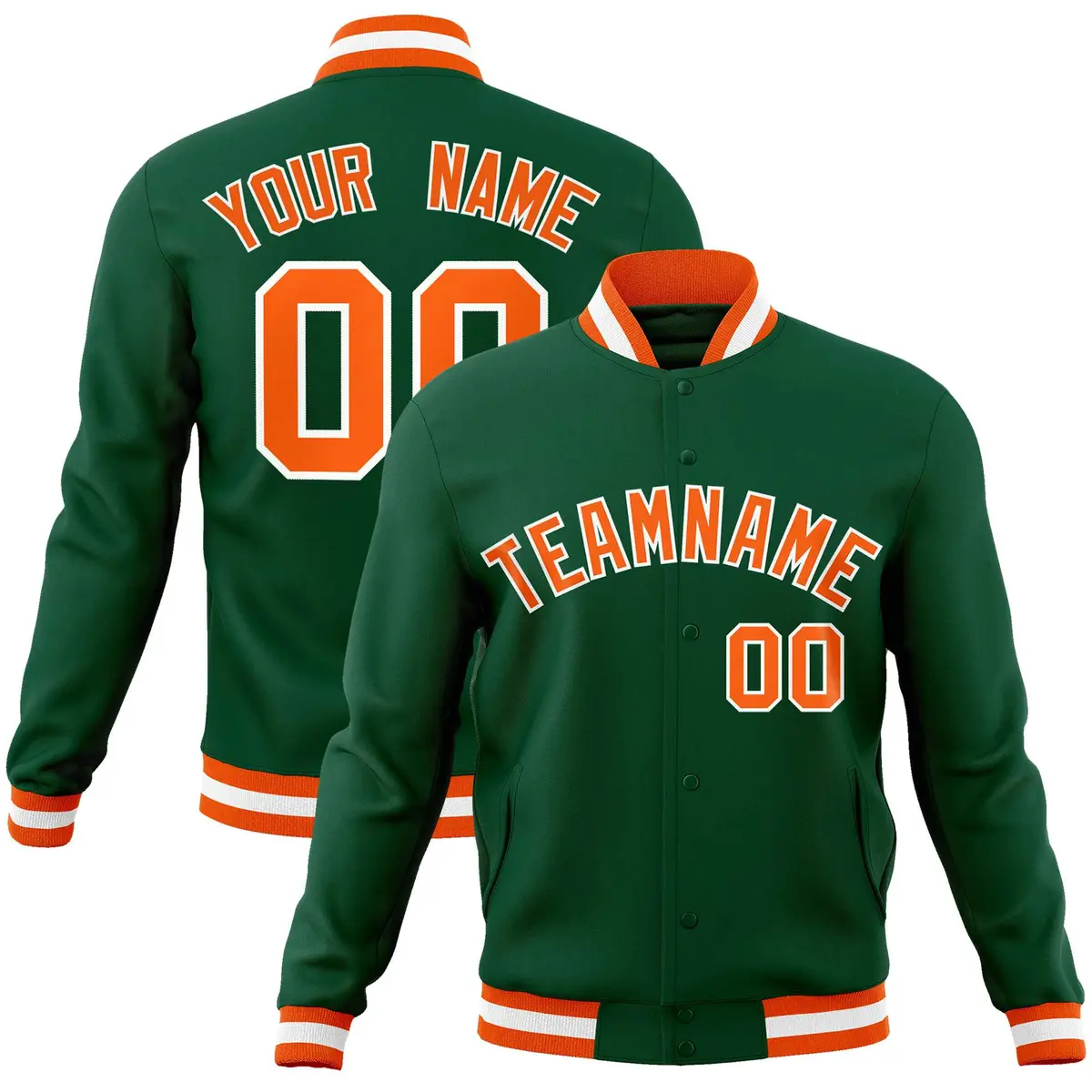 Green Orange-White Varsity Full-Snap Letterman Jacket