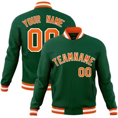Green Orange-White Varsity Full-Snap Letterman Jacket 1