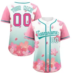 Green Pink Cherry Blossom Graffiti Baseball Jersey