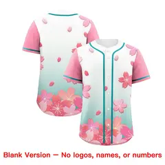 Green Pink Cherry Blossom Graffiti Baseball Jersey 7