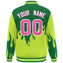 Green Pink Flame Graffiti Bomber Varsity Full-Snap Jacket 4