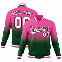 Green Pink Gradient Full-Snap Varsity Letterman Jacket 1