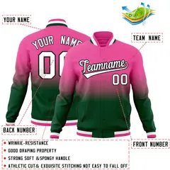 Green Pink Gradient Full-Snap Varsity Letterman Jacket 2