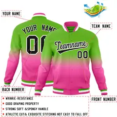 Green Pink Gradient Full-Snap Varsity Letterman Jacket 2