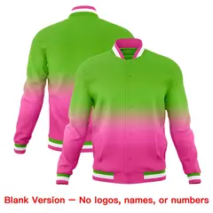 Green Pink Gradient Full-Snap Varsity Letterman Jacket 7