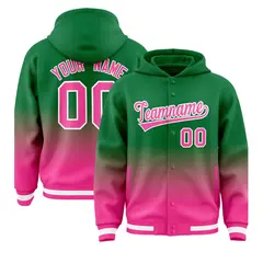 Green Pink Gradient Letterman Varsity Jacket Hoodie