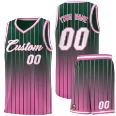 Green Pink Gradient Stripe Basketball Jersey 1