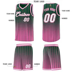 Green Pink Gradient Stripe Basketball Jersey 5