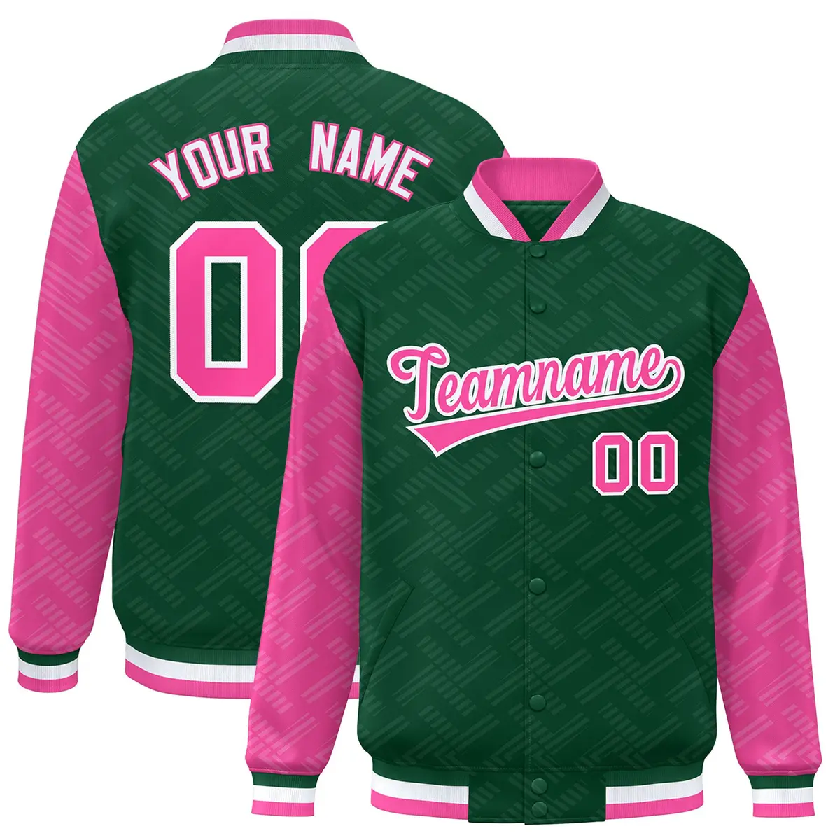 Green Pink L Pattern Varsity Raglan Letterman Jacket