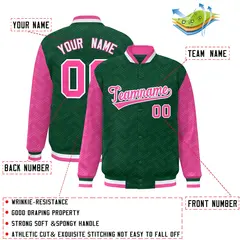Green Pink L Pattern Varsity Raglan Letterman Jacket 2
