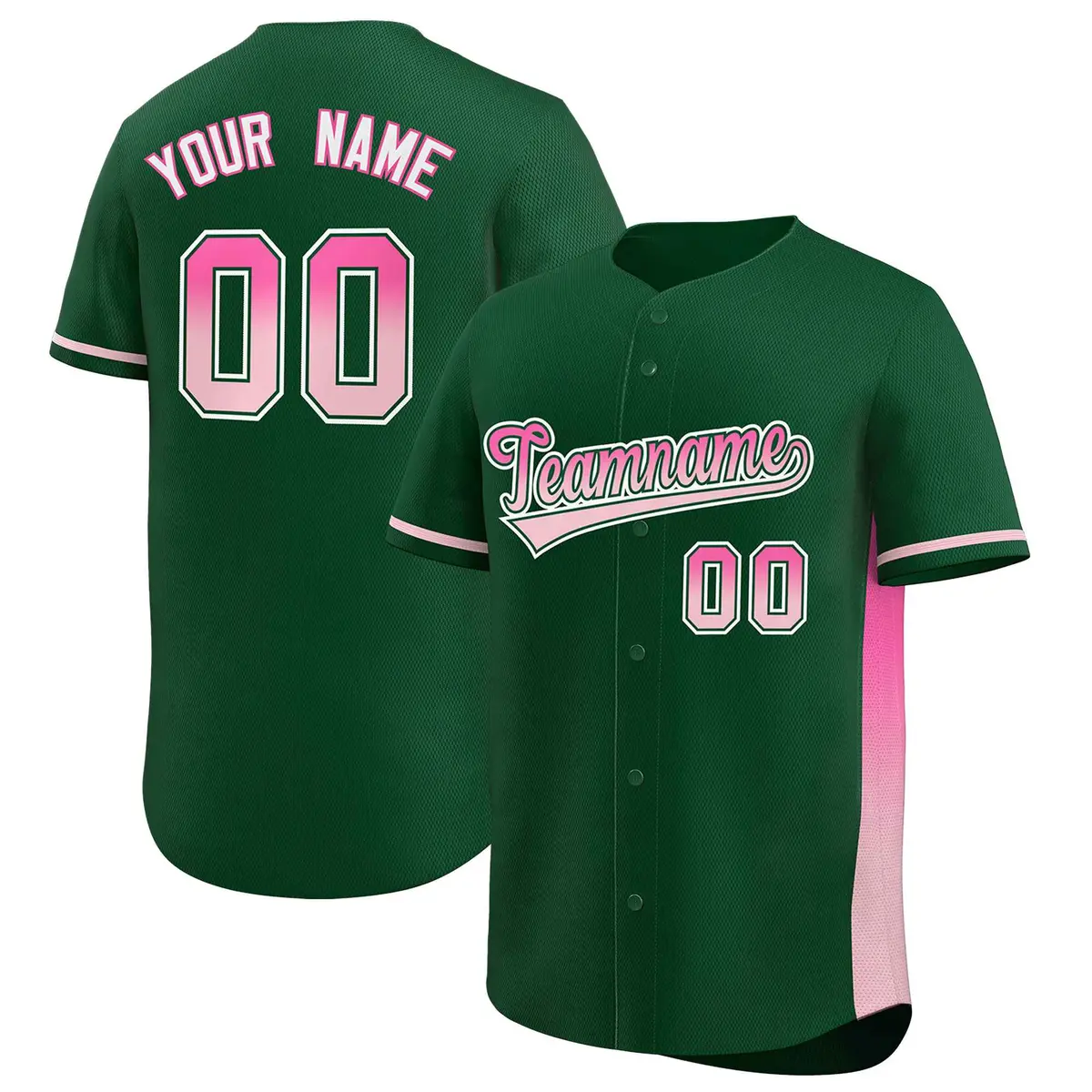 Green Pink-Lt Pink Gradient Side Authentic Baseball Jersey