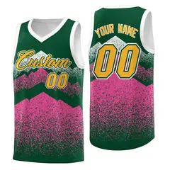Green Pink Mountain Fade Gradient Fashion Basketball Jersey 1