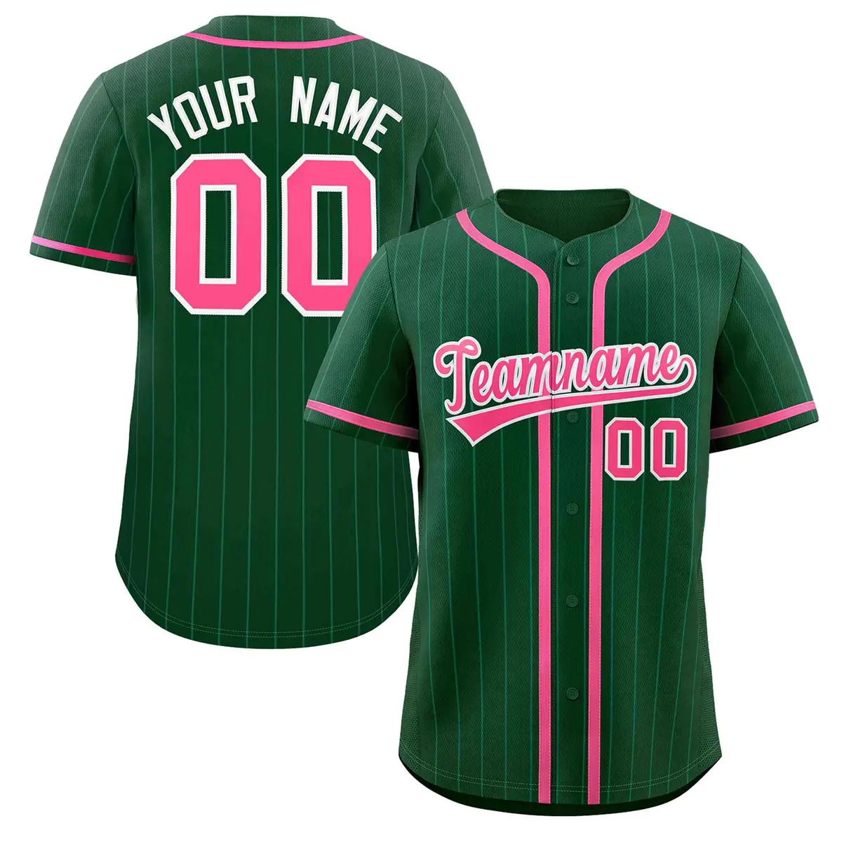 Green Pink Stripe Full Button Authentic Baseball Jersey