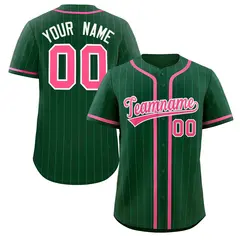 Green Pink Stripe Full Button Authentic Baseball Jersey 1