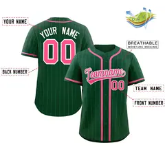 Green Pink Stripe Full Button Authentic Baseball Jersey 2