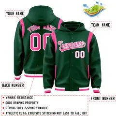 Green Pink Varsity Full-Snap Letterman Shoulder Color Block Jacket Hoodie 4