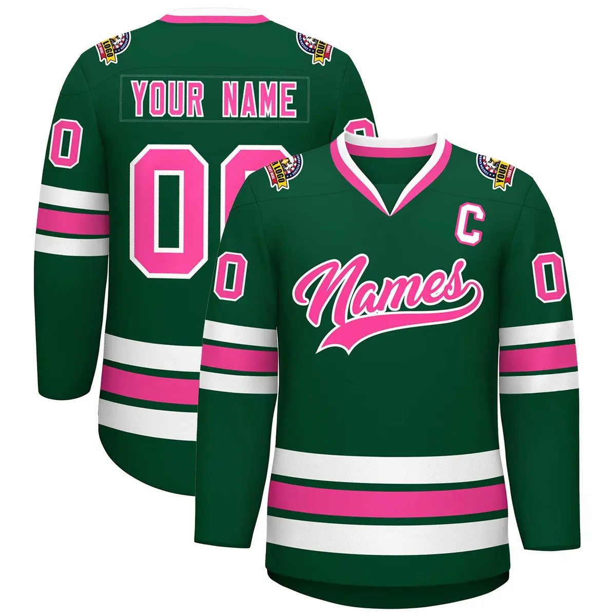 Green Pink-White Classic Style Hockey Jersey