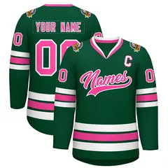 Green Pink-White Classic Style Hockey Jersey