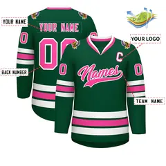 Green Pink-White Classic Style Hockey Jersey 2