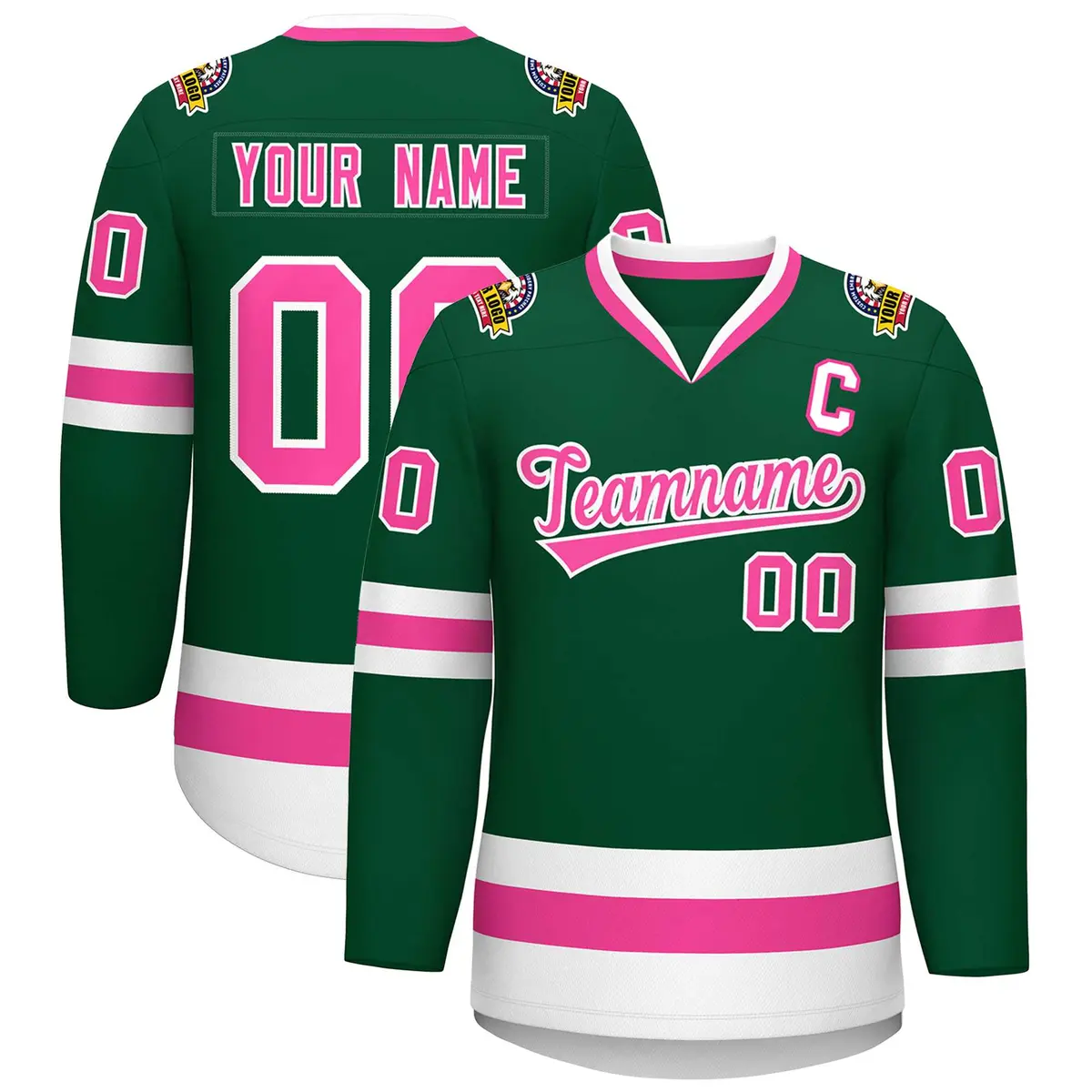 Green Pink-White Classic Style Hockey Jersey