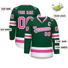 Green Pink-White Classic Style Hockey Jersey 2