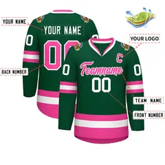 Green Pink-White Classic Style Hockey Jersey 2
