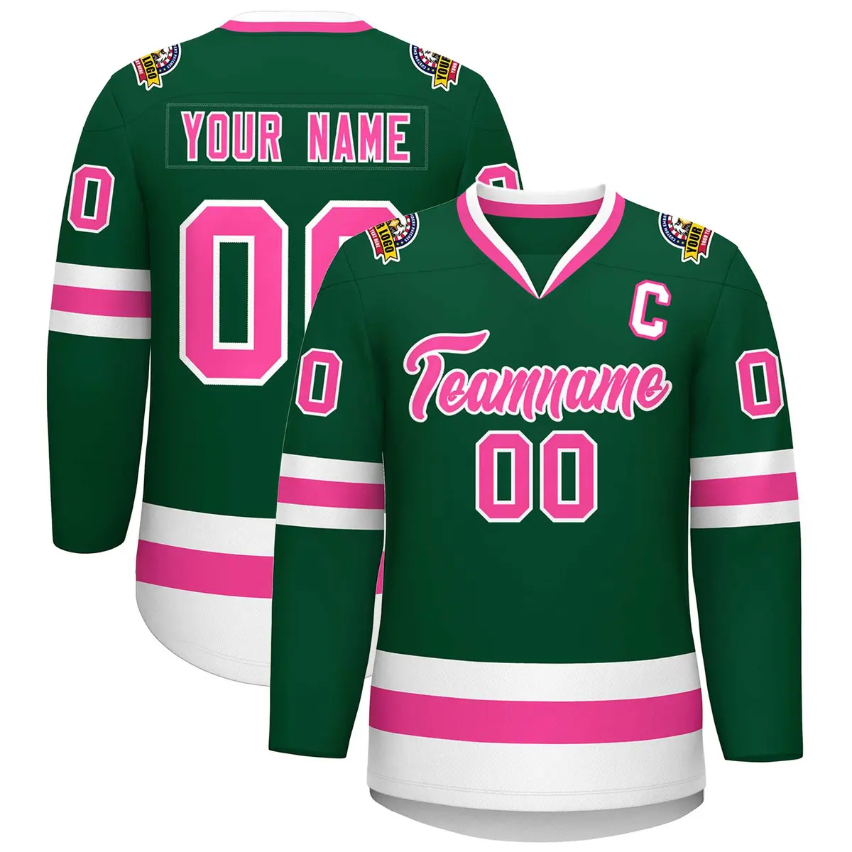 Green Pink-White Classic Style Hockey Jersey