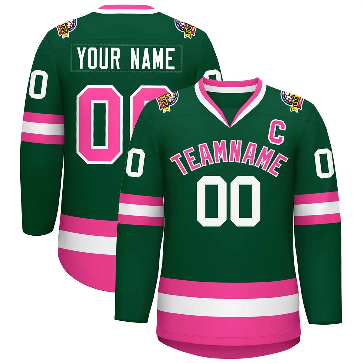 Green Pink-White Classic Style Hockey Jersey