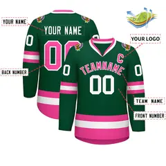 Green Pink-White Classic Style Hockey Jersey 2