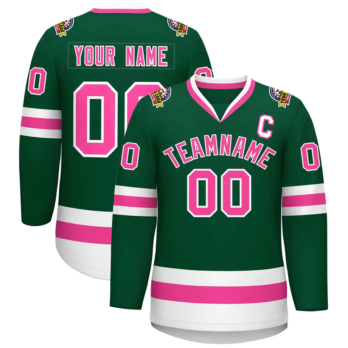 Green Pink-White Classic Style Hockey Jersey