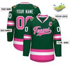 Green Pink-White Classic Style Hockey Jersey 2