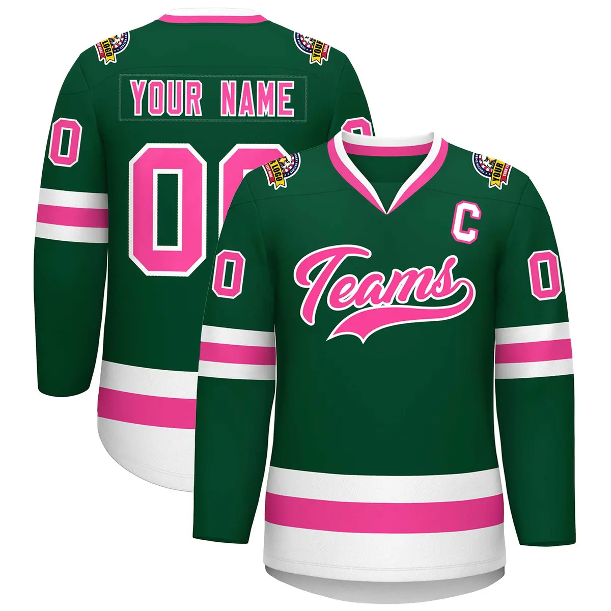 Green Pink-White Classic Style Hockey Jersey
