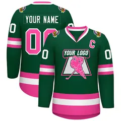 Green Pink-White Classic Style Hockey Jersey 1