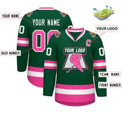 Green Pink-White Classic Style Hockey Jersey 2