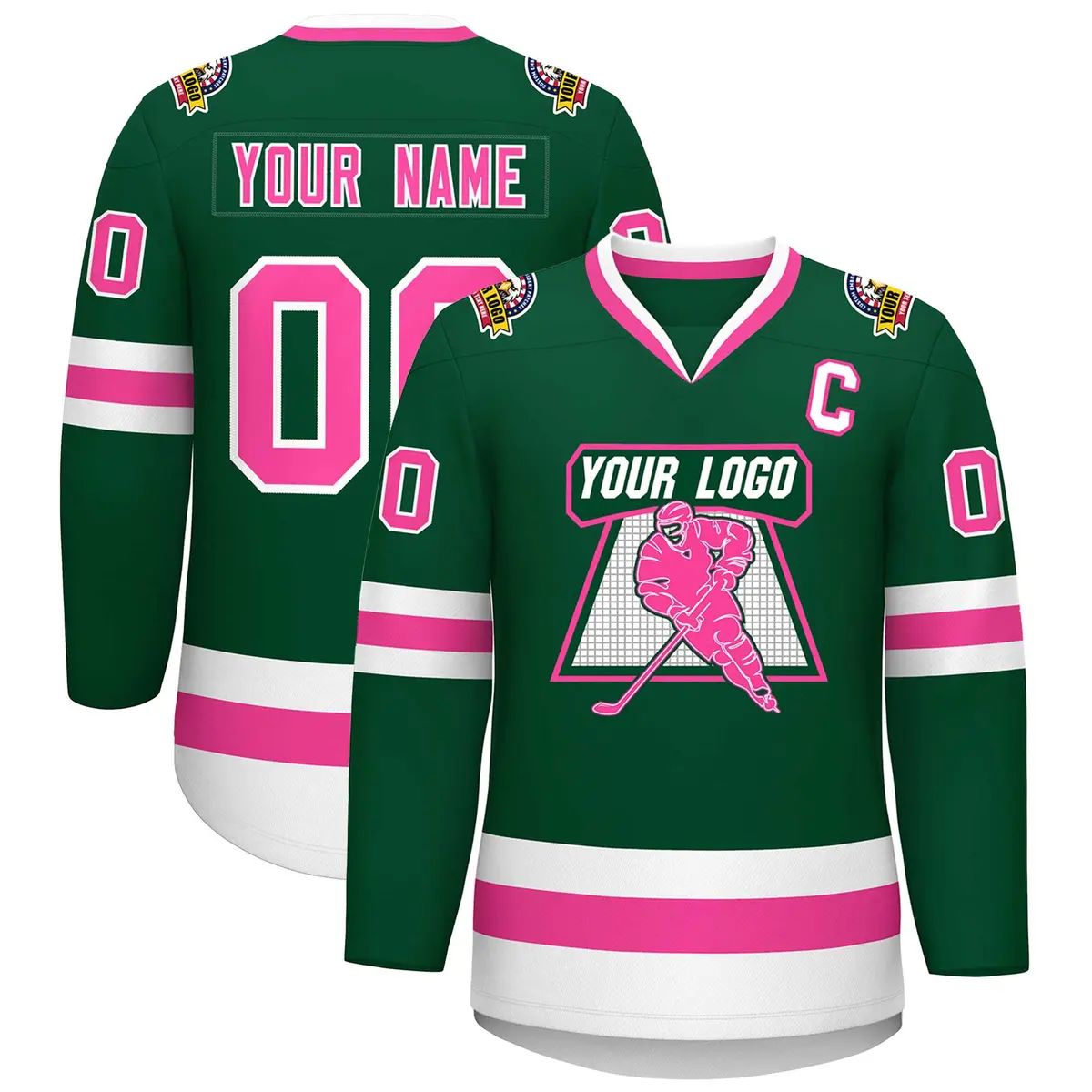 Green Pink-White Classic Style Hockey Jersey