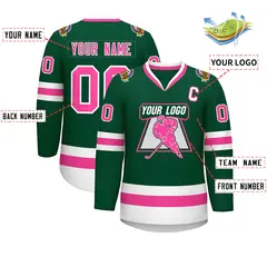 Green Pink-White Classic Style Hockey Jersey 2