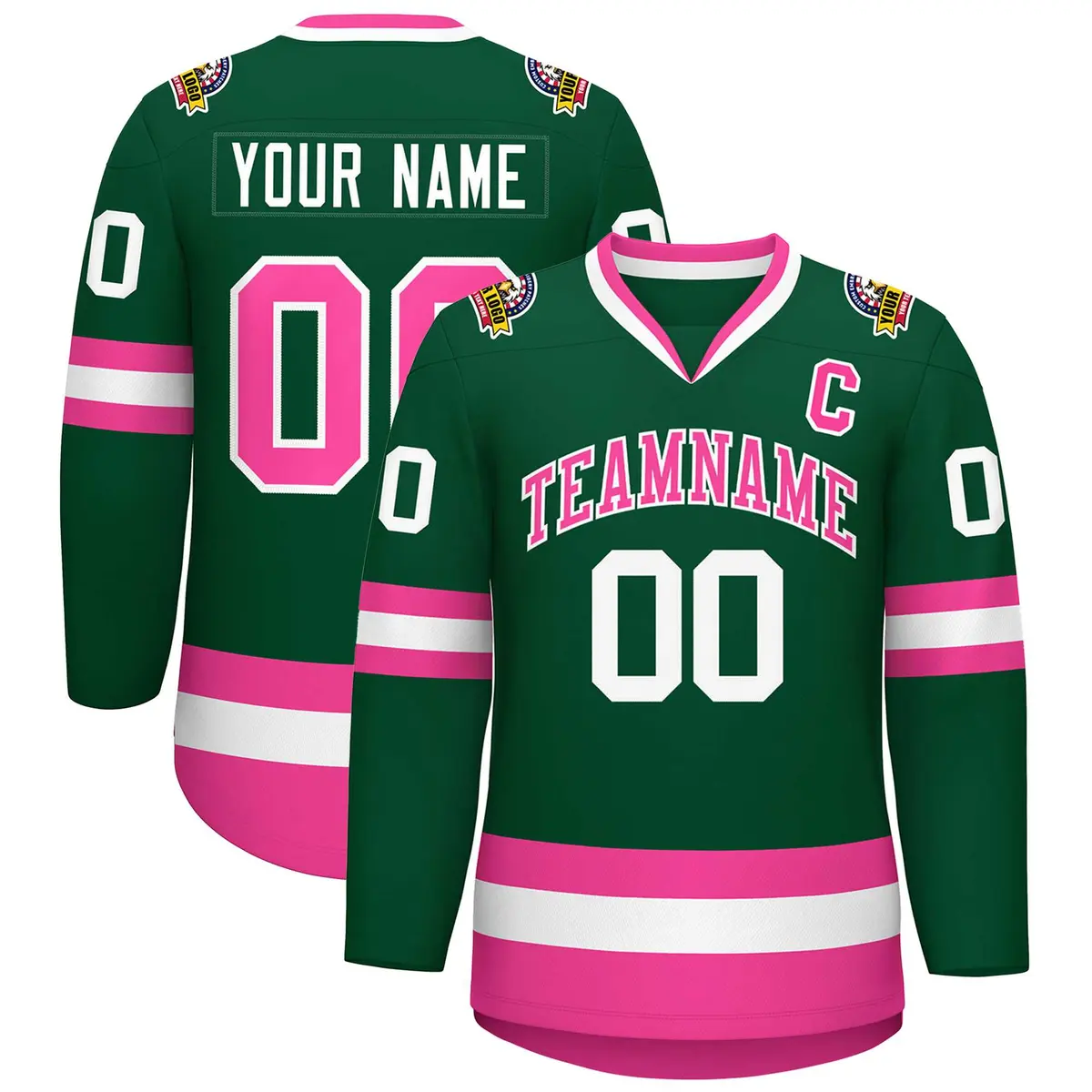 Green Pink-White Classic Style Hockey Jersey