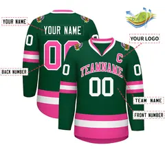 Green Pink-White Classic Style Hockey Jersey 2