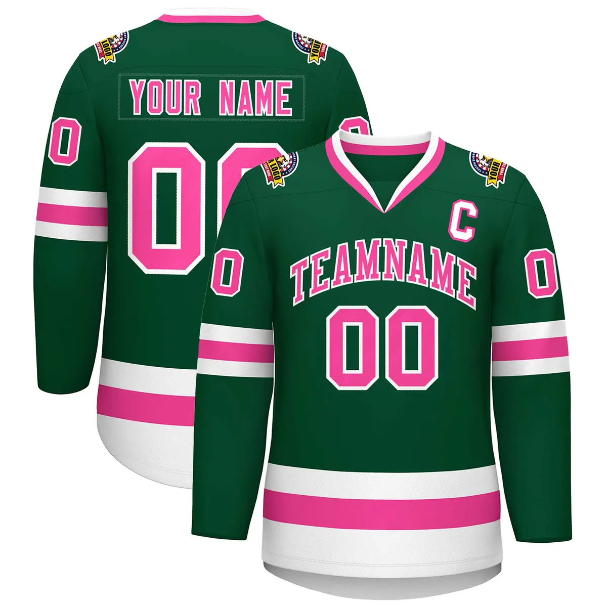 Green Pink-White Classic Style Hockey Jersey