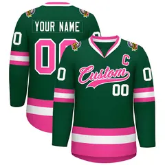 Green Pink-White Classic Style Hockey Jersey 1
