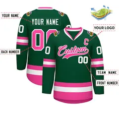 Green Pink-White Classic Style Hockey Jersey 2