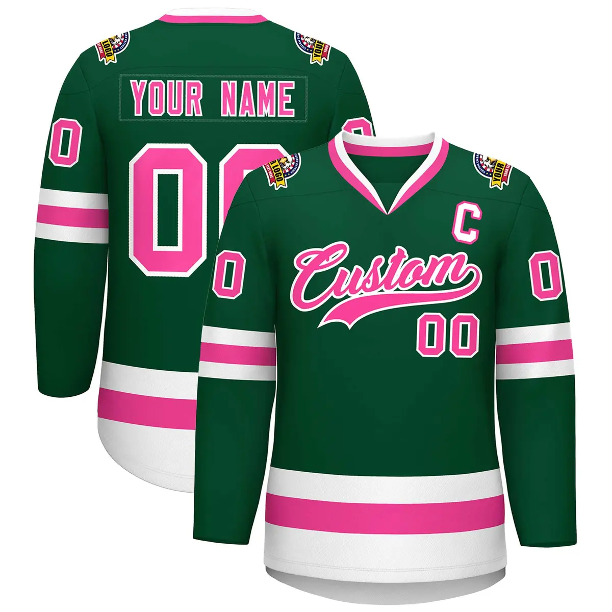 Green Pink-White Classic Style Hockey Jersey