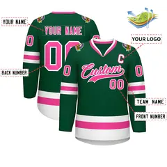 Green Pink-White Classic Style Hockey Jersey 2