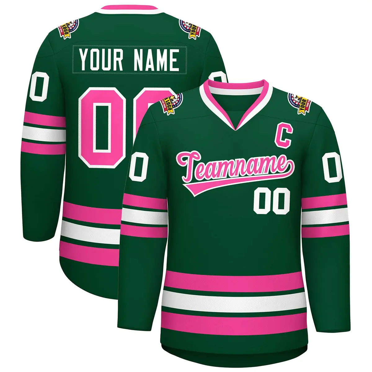 Green Pink-White Classic Style Hockey Jersey