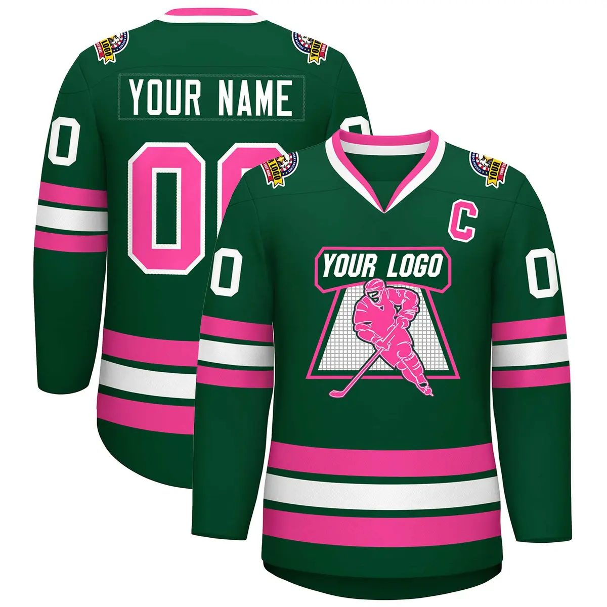 Green Pink-White Classic Style Hockey Jersey