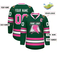 Green Pink-White Classic Style Hockey Jersey 2