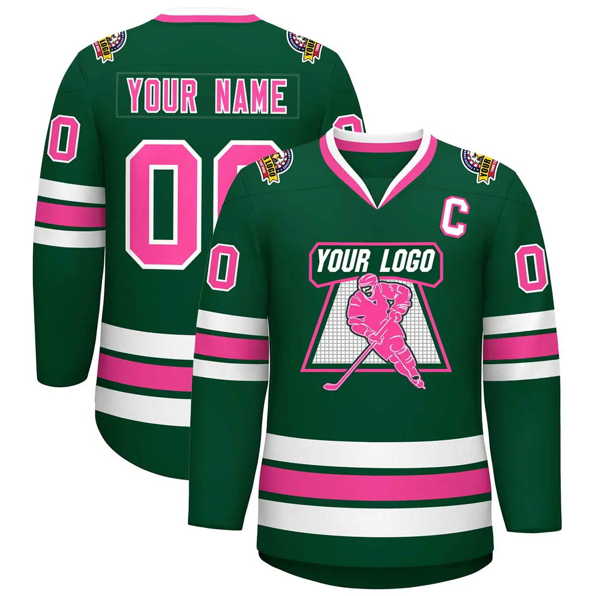 Green Pink-White Classic Style Hockey Jersey