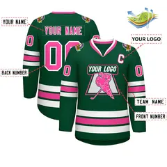 Green Pink-White Classic Style Hockey Jersey 2