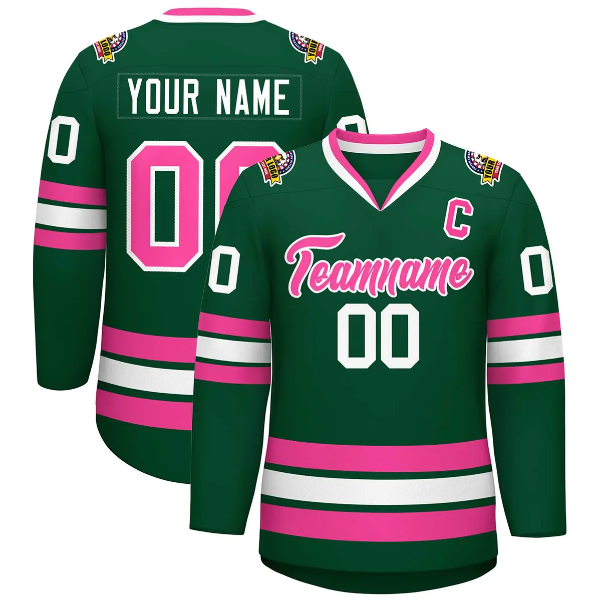 Green Pink-White Classic Style Hockey Jersey