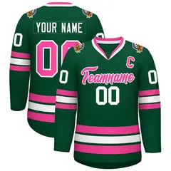 Green Pink-White Classic Style Hockey Jersey 1